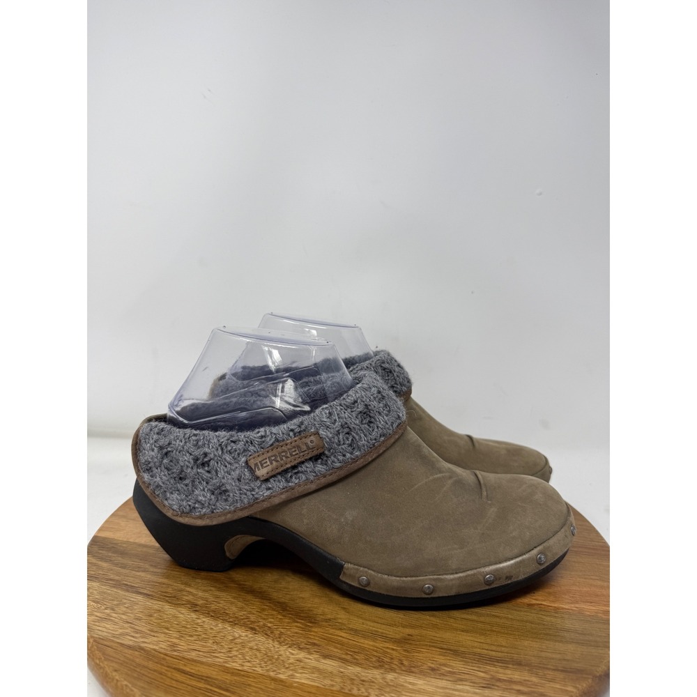 Merrell Luxe Knit Drizzle Womens 8.5 Taupe Suede Cable Knit Studded Clogs J56084